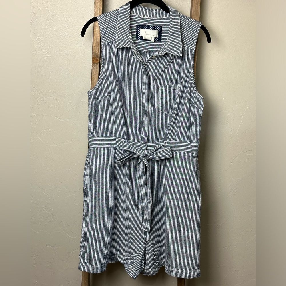 By Anthropologie Linen Striped Railroad Romper Size 12